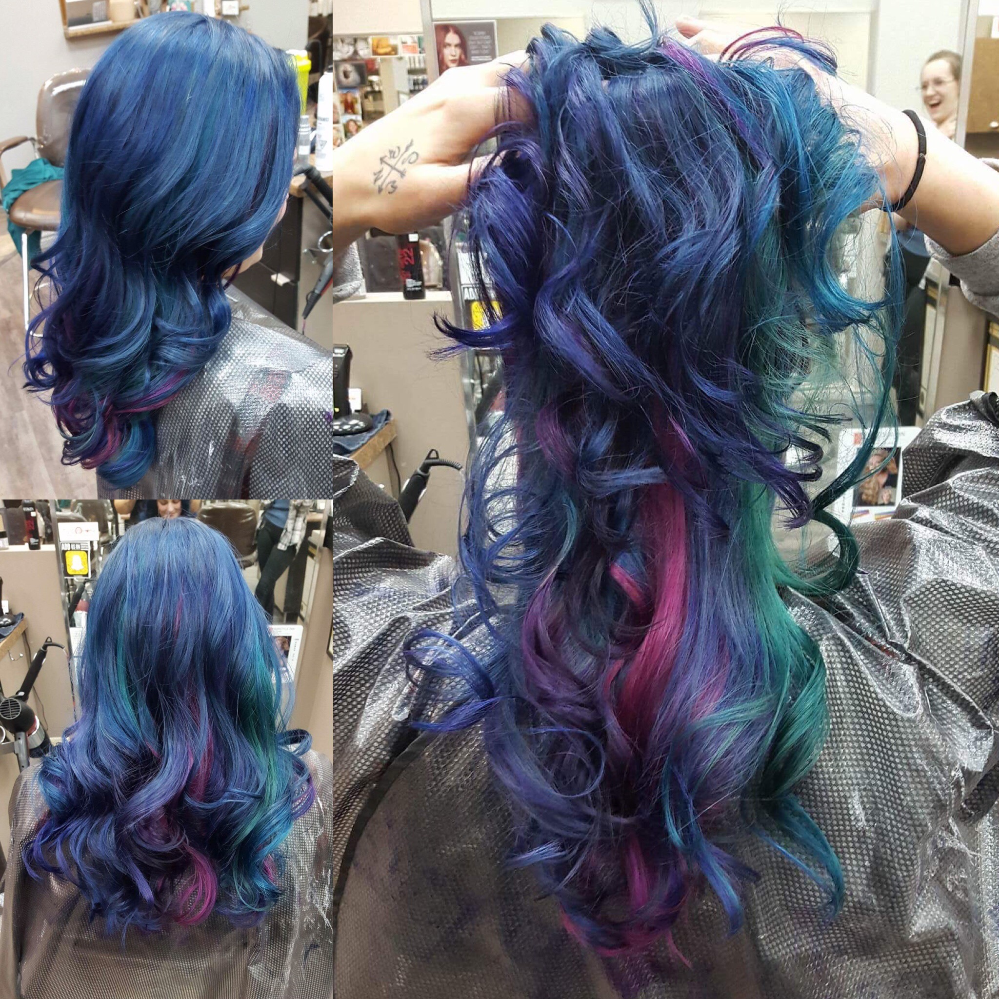 Blue green pink hair at hairstyle inn saskatoon